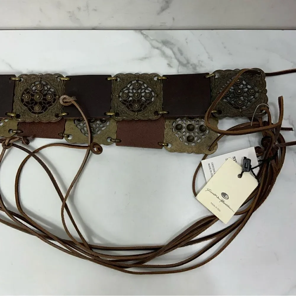 G. BOLLECINI Italy brown leather and metal belt